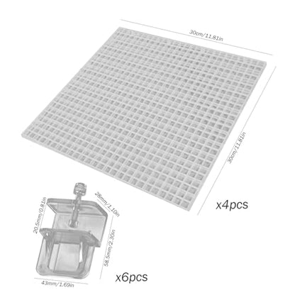 Fish Tank Cover, Aquarium Lid 4Pcs 12x12 Gridding Fish Tank Lid Anti-Jump Cat-Proof Aquarium Hood with 6 Clamp Breathable Cuttable Nonopaque Cover