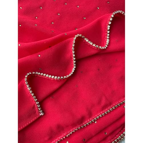 Premium Chiffon Hijab Rhinestone Long Scarf Shawl Wrap for Women Head scarf for Muslim Wedding Party Gift Packed - color: 001red