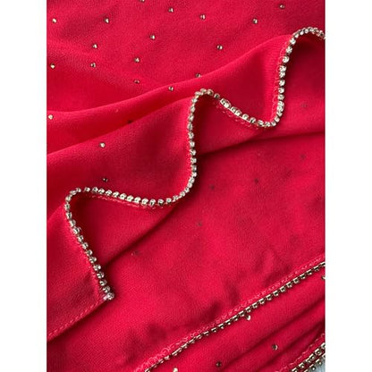 Premium Chiffon Hijab Rhinestone Long Scarf Shawl Wrap for Women Head scarf for Muslim Wedding Party Gift Packed - color: 001red