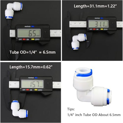 1/4" Push-Fit Elbow & Straight Combo for RO System, 5 Pcs | 90-degree elbow and straight push-in adapters for reverse osmosis water filters, purifiers & under sink plumbing. - style: 1/4 inch quick connect elbow