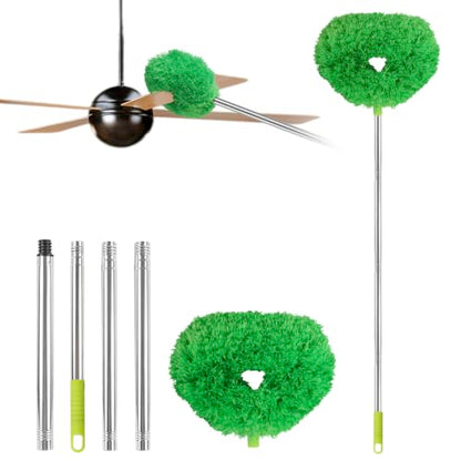 Ceiling Fan Cleaner Duster Reusable Microfiber Ceiling Fan Blade Cleaner Removable Duster with Extension Pole Adjusts 13 to 49.7 Inch for Cleaning Walls Bookshelves Furniture Door Window Top (Green) - color: Green