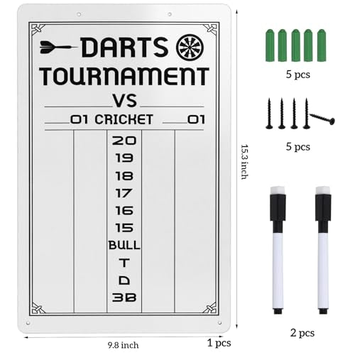 Dart Scoreboard-Dry Erase Scoreboard for Cricket and 01 Games, Dart Board Accessories with 2 Dry Erase Makers(15.3 x 9.8 inches)