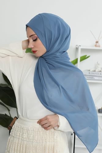 Aisha's Design Instant Chiffon Shawl for Women Modesty Turban Hijab Head Wrap Ready to Wear Women Headscarf - color: Indigo