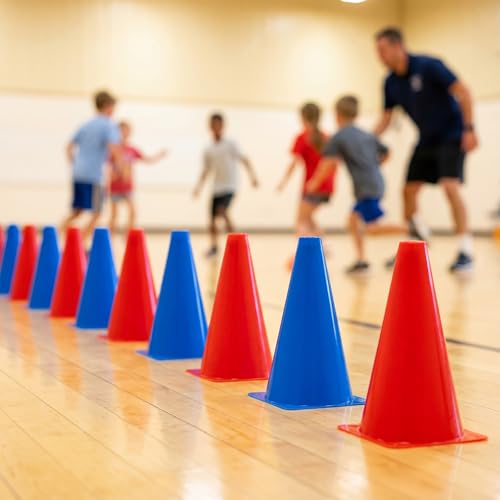 30 Pieces 9 Inch Traffic Cones Plastic Sport Agility Training Safety Cones Soccer Practice Equipment for Basketball Football Drills Exercise, Outdoor Activity and Events - color: Red,Blue