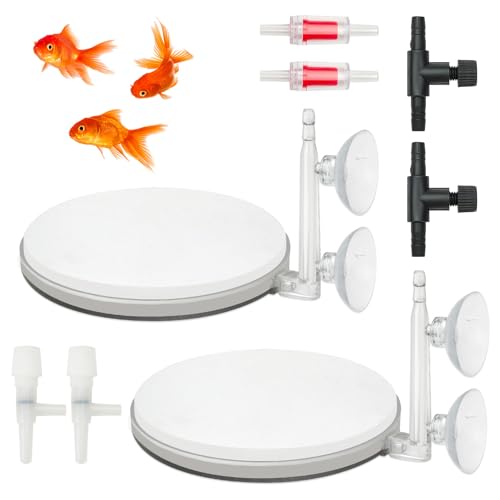 2 Pack Aquarium Air Stone, Fish Tank Bubbler with Suction Cup, Regulating & Check Valve, High Dissolved Nano Bubble Diffuser Decorations for Air Pump Accessories, 4in - color: 4in