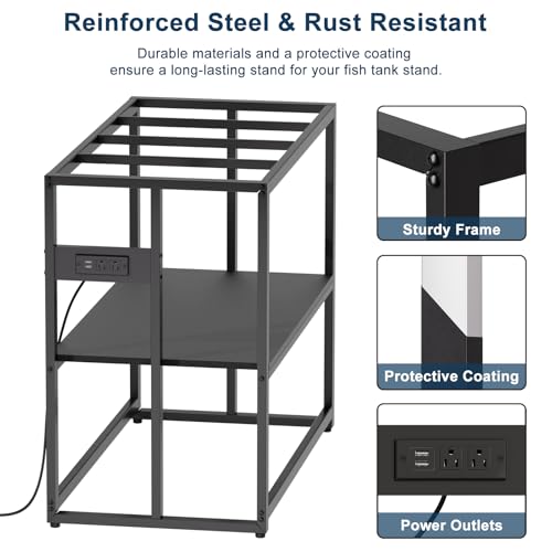 Urban Deco 40 Gallon Fish Tank Stand with Power Outlets, 660LBS Capacity Aquarium Stand, Metal Fish Tank Stand Dual-Layer Design Terrarium Stand, Black - color: Black, size: 40 gallon