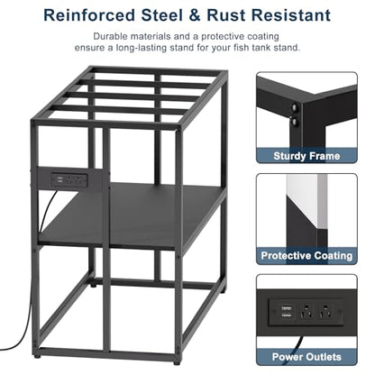 Urban Deco 40 Gallon Fish Tank Stand with Power Outlets, 660LBS Capacity Aquarium Stand, Metal Fish Tank Stand Dual-Layer Design Terrarium Stand, Black - color: Black, size: 40 gallon
