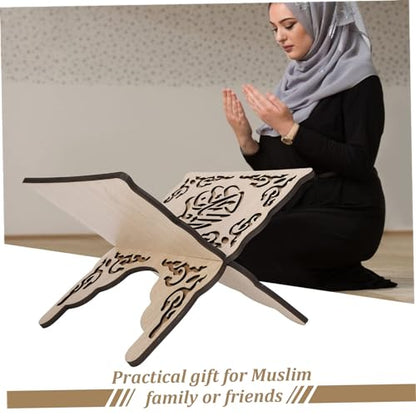 Book Stand|Quran Holder Foldable Quran Holder Stand Wooden Book Muslim Bible Magazine Cookbook for Display Prayer Reading Chapel 9.8x8.1x6.7'' Wood Color