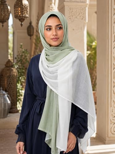 Modal Feel Hijab Scarf for Women, Lightweight Ombre Dual Color - color: 2#peagreenwhite