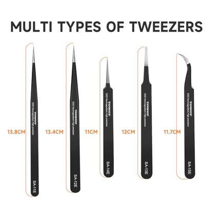 TOWOT 3 PCS Precision Tweezers Set, Premium Anti-static Stainless Steel Electronics Tweezers for Craft, Soldering, Jewelry Making, and Experimental Work Industrial Tweezers - style: set
