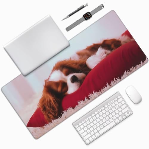 XXL Gaming Mouse Pad 35.4x15.7 Inch, Large Extended Desk Mat | Mousepad with Dog Design, Non-Slip Rubber Base, Water-Resistant Surface and Stitched Edges for Gaming, Office & Home - color: Dog