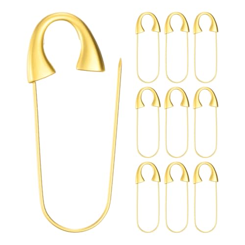 M METERXITY 10-Pack Large Safety Pin, 2.13 in(54mm) Zinc Alloy Heavy Brooch Pin for Sewing Clothes/Costume/Skirts Garments/Craft Supplies, Decorative Safety Pins [Gold Tone] - color: Gold Tone, size: 2.13 In(54mm)
