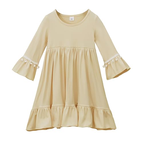 Muslim Dresses for Kids,2pcs One-Piece Long Sleeve Dubai Islamic Prayer Dress Prayer Rug Beads, Islamic Clothes Set - color: Khaki, size: 6-12 Months