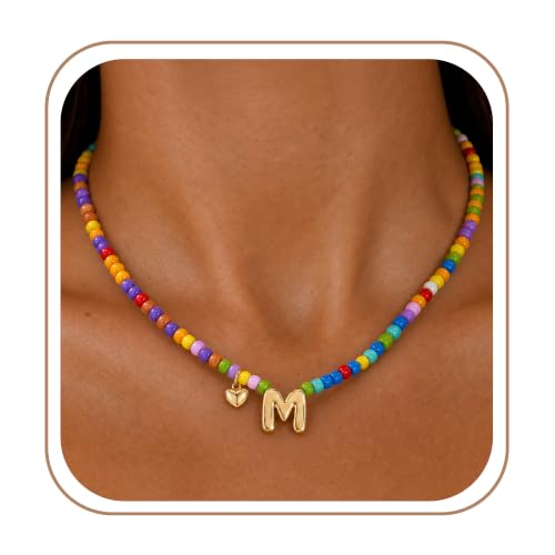 Colorful Initial Necklaces Fashion Stuff 18K Gold Plated Letter A-Z - color: M