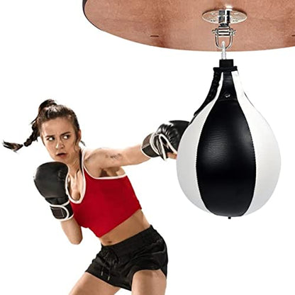 Speed Training Ball Boxing Pear Shape PU Speed Ball Pear Training Speedball Swivel Punch Bag Hanging Swivel Punch Ball for Boxing Punching Exercise(Black,White)