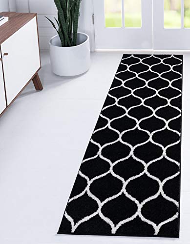 Unique Loom Trellis Frieze Collection Area Rug - Rounded (2' x 6' 1" Runner, Black/ Ivory) - color: Black/Ivory, size: 2' x 6'1" (Runner)