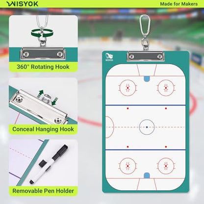 WISYOK Double-Sided Hockey Dry Erase Clipboard for Coaches, Whiteboard, Coach Lineup Board with Marker - style: Hockey