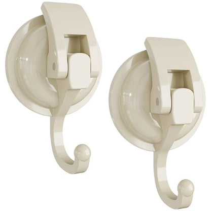 Heavy Duty Vacuum Suction Cup Hooks, Oyster White Plated Polished Super Suction for Kitchen Bathroom, 2 Pack - color: Oyster White