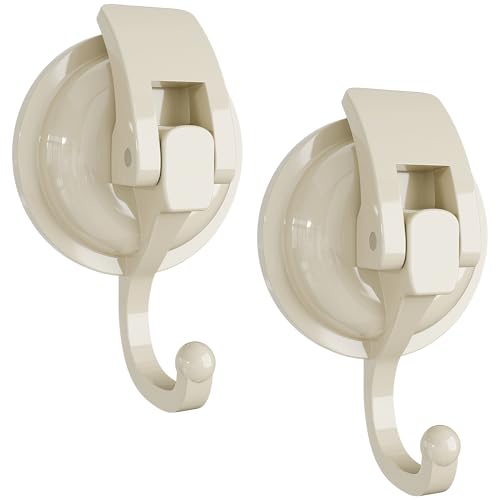 Oyster White Heavy Duty Vacuum Suction Cup Hooks, 2 Pack | No damage no hole wreath holder for smooth glass door and storm door, removable hooks for bathroom kitchen decor - color: Oyster White