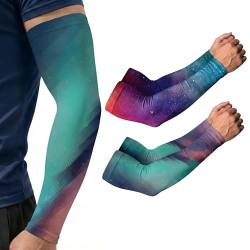ARMORAY Arm Sleeves for Men UV Protection Cooling SPF 50 Sun Sleeves Sports - color: Celestial Green + Galaxy Purple