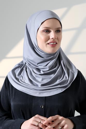 ihvan online, Women’s Ready to Wear Instant Hijab, Soft One-Piece Headscarf, Stretch Hijab for Daily Wear, Prayer & Travel - color: Gray