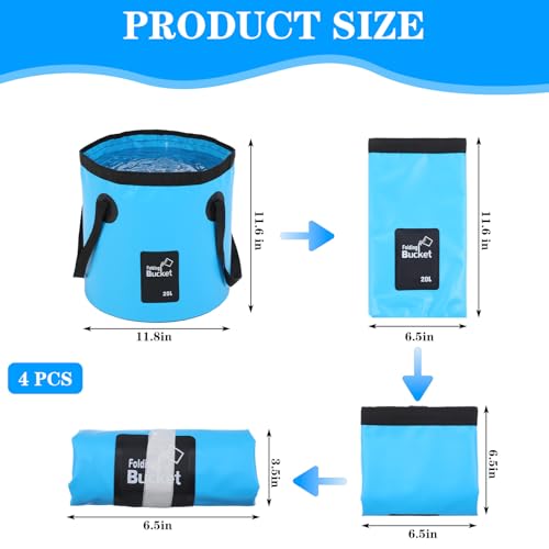 4 Pcs 5 Gallon Bucket Foldable Foldable Bucket with Handle 20L Outdoor Water Buckets Foldable for Camping Fishing Hiking to Hold Water Folding Container Carry Bag Lightweight