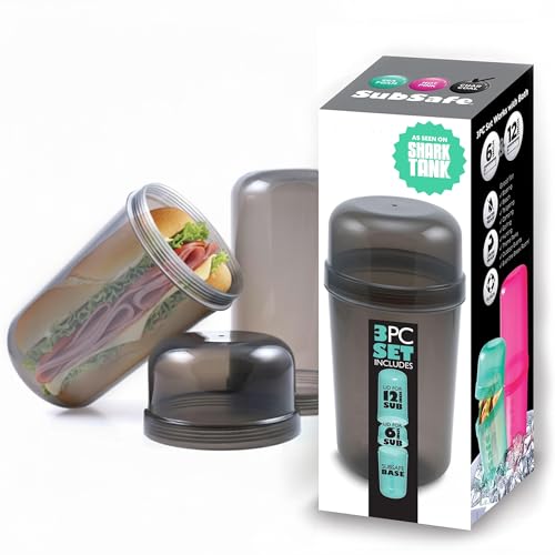 SubSafe 3-Piece Sub Sandwich Container, Charcoal Grey - As Seen on Shark Tank - Waterproof, Crushproof, BPA-Free Food Storage that Floats - Fits 6 & 12 in Subs - Great for Travel, Beach, Camping - color: Charcoal Grey 3 piece