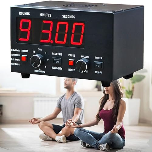 Classic Boxing Interval Timer, Professional Gym Timer with 1-12 Challenge Rounds and Adjustable Buzzer Alarm, 30S-10min Training and 0/30/60S Rest Time, Cycle Repetitions, for MMA/Kickboxing