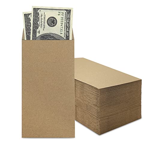 100 Pack Kraft Cash Envelopes 6.7x3.5 Fit for Envelope Money Saving Challenge, 120 GSM Thick Money Envelopes for Cash, Budgeting, Check, Coin, Tickets, Jewelry, small items & collectables - color: Kraft-100