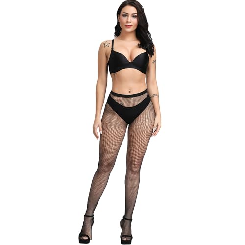 Bestjybt Womens Fishnet Tights High Waist Mesh Fish Net Stockings Pantyhose | Cool Pattern, Sexy, Perfect For Daily Use, Costume Halloween Cospaly, Versatile, Stretchy, Non-Itchy, Great Fit - color: Black Small Hole