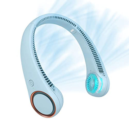 CIVPOWER Neck Fan: Portable Personal Neck Cooling Rechargeable Bladeless Fan - Hands Free 3 Speed 4000 mAh Battery USB Operated Wearable Headphone Design - Gift for Men Women Outdoor (Light Blue) - color: Light Blue