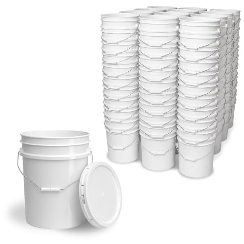 5 Gallon Bucket - Food Grade w/Lid BPA-Free,120 Pack -White | Airtight Gasketed Tear Strip Lid, Heavy-Duty 90 Mil HDPE Plastic Pail, Bulk Storage, Food Safe Durable Container, Made in USA - color: White, size: 120 Packs