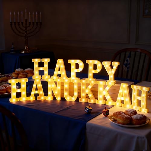 Aurelema 13 Pcs Hanukkah Decorations Happy Hanukkah LED Letter Lights Sign - color: Happy Hanukkah, size: 6.3 Inches