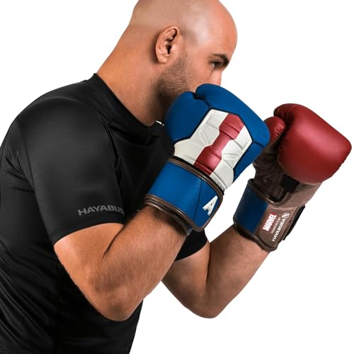 Hayabusa Marvel Hero Elite Boxing Gloves | Sparring and Training, Muay Thai Kickboxing, Fight Ready, Licensed Design, Padded Knuckle, 10oz 12oz 16oz, Men and Women - color: Captain America, size: 16oz