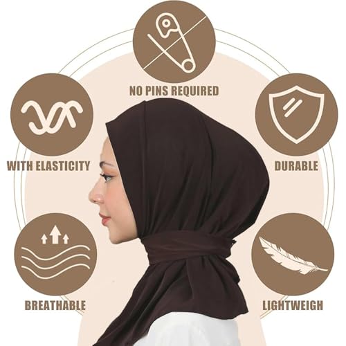 OULIGET Instant Scarf For Women,Muslim Flexible Turban with Buttons Ready to Wear Easy,Chic Sport Jersey Hijab Head Scarf - color: Coffee
