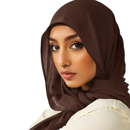 Viscose Hijab Scarf for Women Muslim Cotton Jersey Hijab Fashion Long Scarf Shawls - color: Coffee