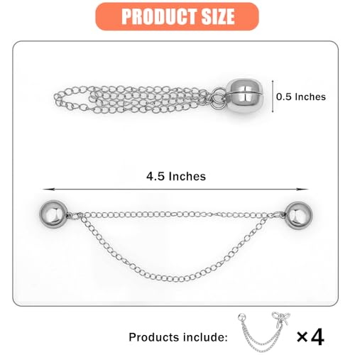 Ouliget Multi-Function Magnetic Clothing Clips,Pinless Brooch Chain Magnetic Buttons Shawl Clips for Hijab, Loose T-Shirt Hems, Sleeves, Collar and Pants Hems,4 Pieces (Silver Bow) - color: Silver Bow