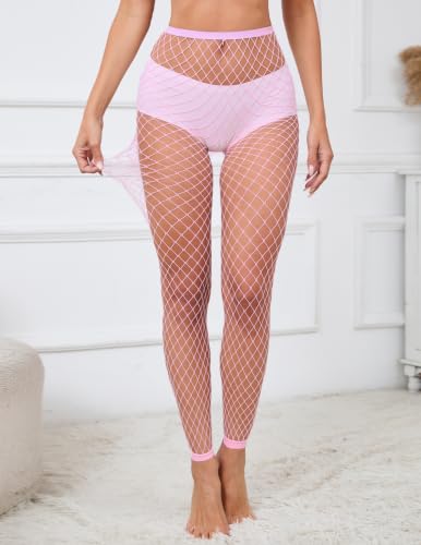 Avidlove Fishnet Stockings for Women Footless High Waist Fishnets Tight | Thigh High Stockings, Open Toe, High Stretch, Comfortable, Gothic Costume, Rave Outfits, for Cosplay, Halloween - color: Pink-b2