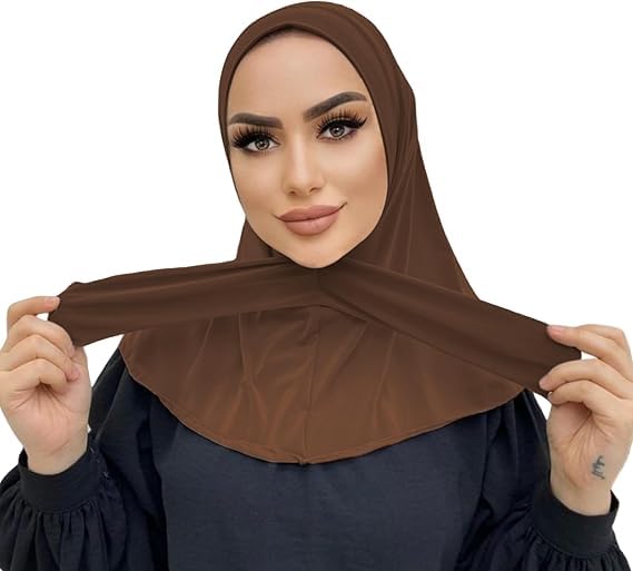 AIBEARTY Women Fashion Instant Muslim Turban Hijab with Snap Fastener Breathable Headscarf Bonnet Cap Turban Hat Shawl - color: Modal Brown-3 Buttons
