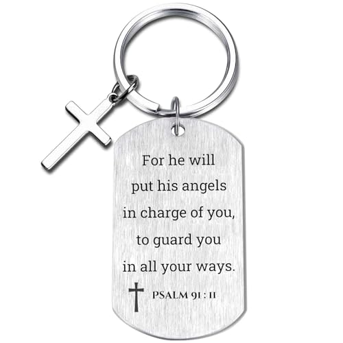 Inspirational Scripture Keychain with Cross - Bible Verse Matte Key Chain Religious Gift for Christian - style: Psalm 91:11