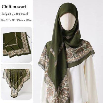 K-Elewon Large Square Scarf 51" Headscarf Chiffon Fashion Scarves Turbans Hair Wrapping Scarfs - color: A-green