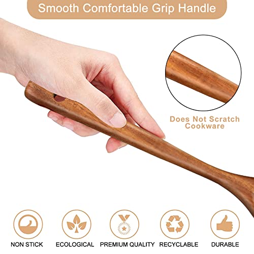 2 Pack Wooden Non Toxic Spatulas for Kitchen Utensils Set Acacia Wood Cooking Spatula Flat Wok Pancake Turner Bamboo Slotted Spoon for Cooking Utensil Spurtle Scraper Long Fish Egg Flipper Spatulas - color: 2Pcs-Natural