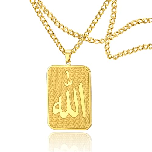 Square Islamic Allah Necklace Pendant Muslim Jewelry for Men Islamic Pendant Birthday Gift - color: Allah1-G