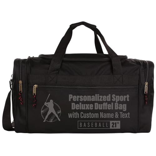 Personalized Sport Deluxe Duffel Bag With Custom Name & Text - Baseball - color: Black, style: Baseball 21 Inch
