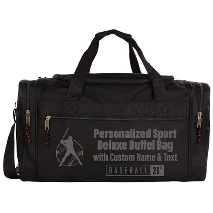 Personalized Sport Deluxe Duffel Bag With Custom Name & Text - Baseball - color: Black, style: Baseball 21 Inch