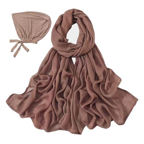 Modal Cotton Hijab Scarf for Women with Undercap Set - color: Tan