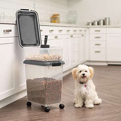 IRIS USA Dog Food Storage Container, Up to 30+11 lbs, Dark Gray | Made in the USA, Includes 2-Cup Scoop & Wheels, Airtight Seal, BPA-Free, Bird Seed, Cat food, Cat Litter, Treats, Toys - color: Dark Gray