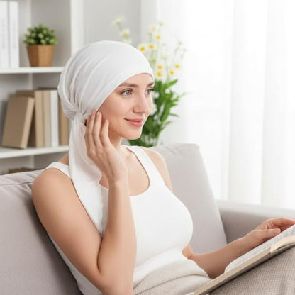 3 Packed Women's Pre Tied Head Scarves Slip On Chemo Beanies Hair Cover Headwrap Caps - color: A3-solid-3packed