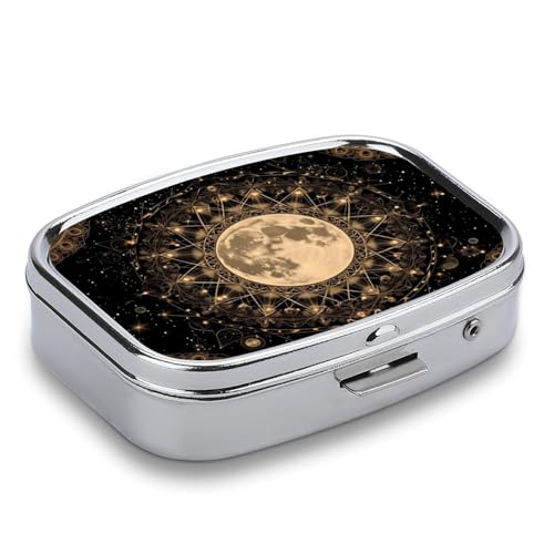Mandala Moon Square Pill Box Metal 2.2x1.6 Inch,Medicine Storage Case Compact Travel Pill Organizer Pocket Pill Container for Daily Medication Vitamins Pills - color: Mandala Moon