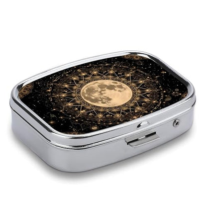 Mandala Moon Square Pill Box Metal 2.2x1.6 Inch,Medicine Storage Case Compact Travel Pill Organizer Pocket Pill Container for Daily Medication Vitamins Pills - color: Mandala Moon